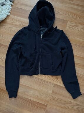 Brandy Melville Navy Cropped Zip-Up Hoodie